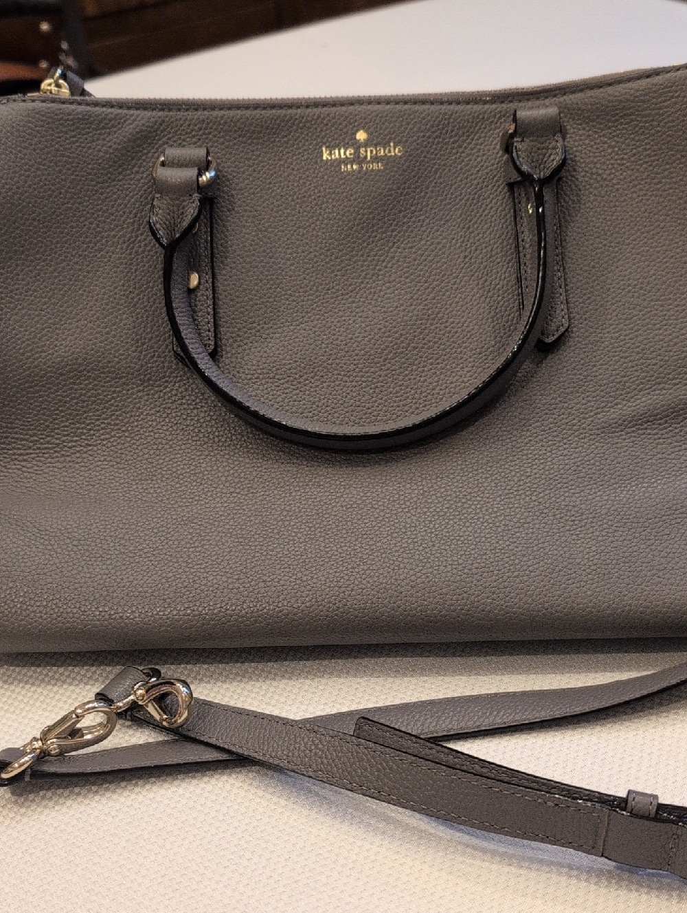 kate spade Grey Pebble Leather Satchel with Strap
